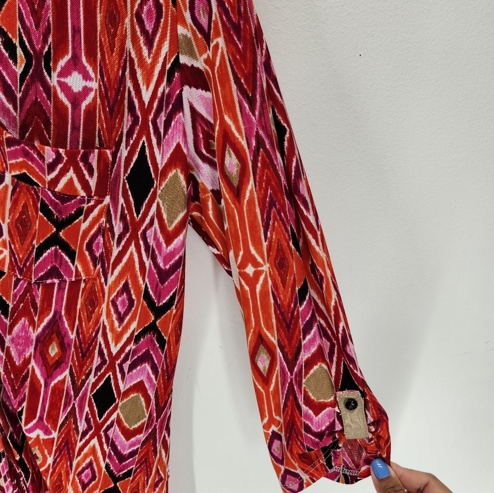 Y2K Vintage Venini Printed Sheer Button Down Shirt Womens Medium Orange Red Pink - Picture 4 of 10